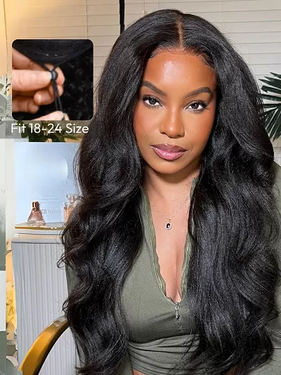 UNice EasiContour™ V Part Glueless Yaki Straight Wig With Invisi Drawstring 100% Human Hair