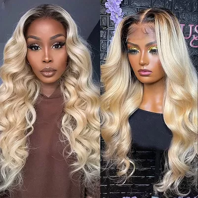 Honey Blonde Ombre 13x4 Lace Front Wigs Body Wave Wigs 30 Inch Long Colored Human Hair Wig 1B 613