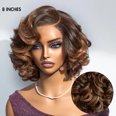 1 SEC INSTALL WIG / Mature Boss Brown Ombre Highlight / Natural Black Loose Wave Glueless Minimalist HD Lace Wig Ready to Go