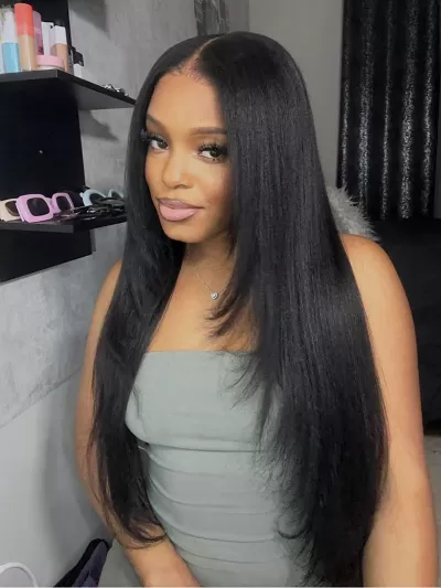 UNice 13x4 Pre-Everything™ Lace Frontal Black Yaki Straight Layered Wig with Invisi Drawstring