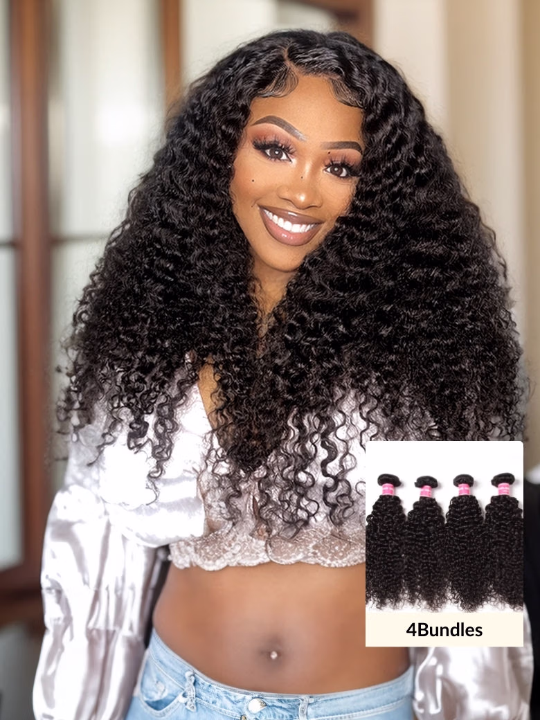 Malaysian 4 Curly Hair Bundles Weaves-New Remy Human Hair Bundles
