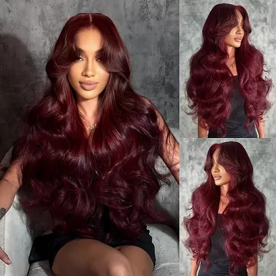 Glueless 7x5 / 13x4 Lace Frontal Wig Dark 99J Burgundy Red Colored Human Hair Wigs