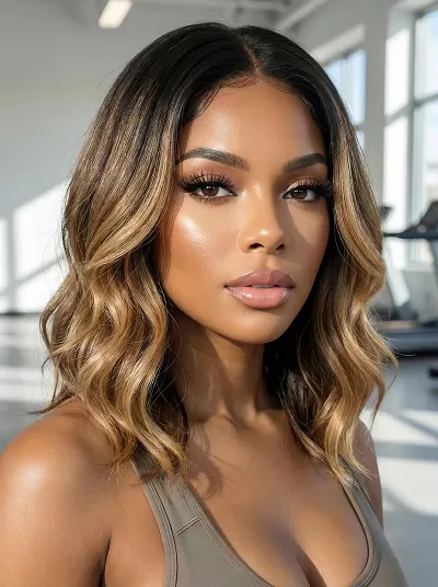 UNice 13x4 Pre-Everything™ Lace Frontal Brown With Honey Blonde Face-Framing Highlights Wavy Bob Drawstring Wig