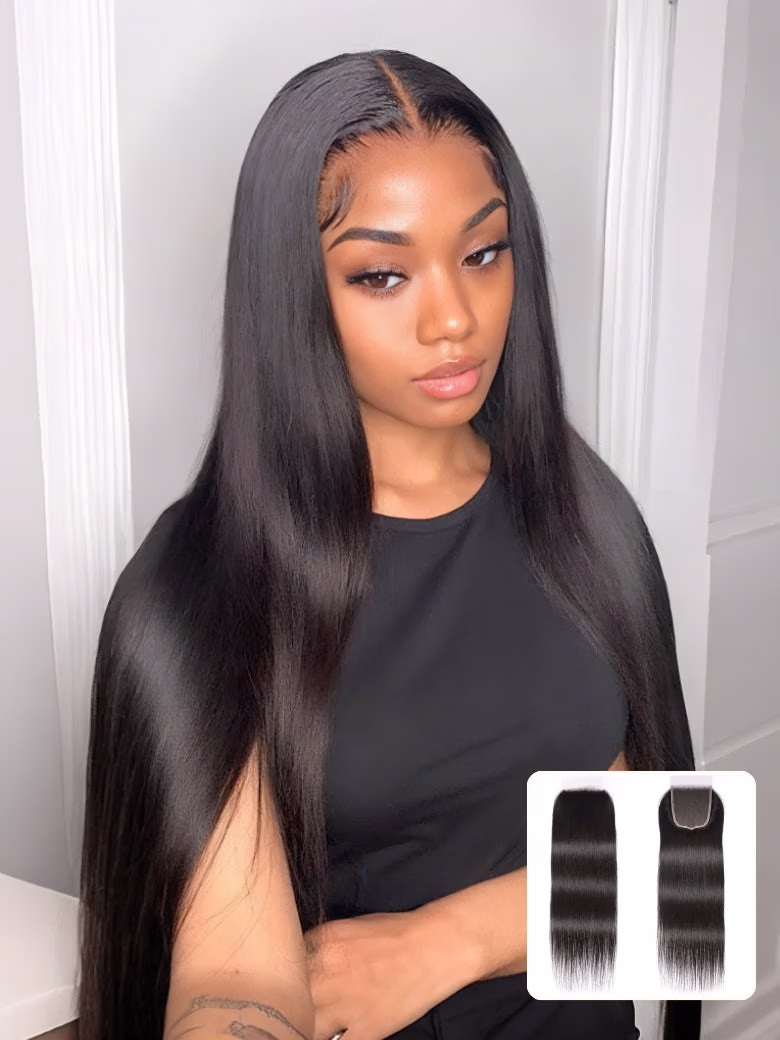 1 Pc 5x5 HD Lace Closure Straight Hair Deep Parting Transparent Lace Closure Invisible Knots Human Hair Closure