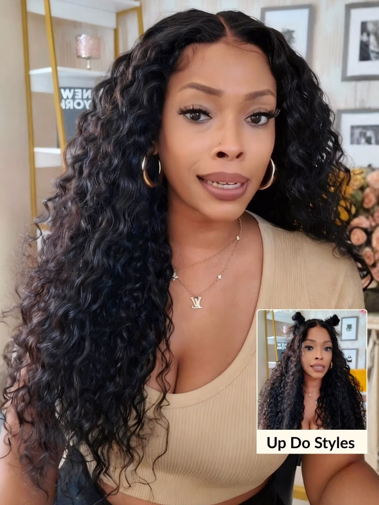 7x5 Pre Cut Lace Closure Wig Water Wave and Curly Mixed Human Hair Wigs
