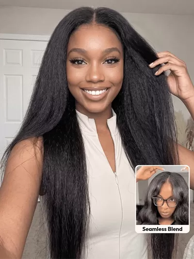 Kinky Straight V Part Wigs Versatile No Leave Out Human Hair Wig With Invisi Drawstring