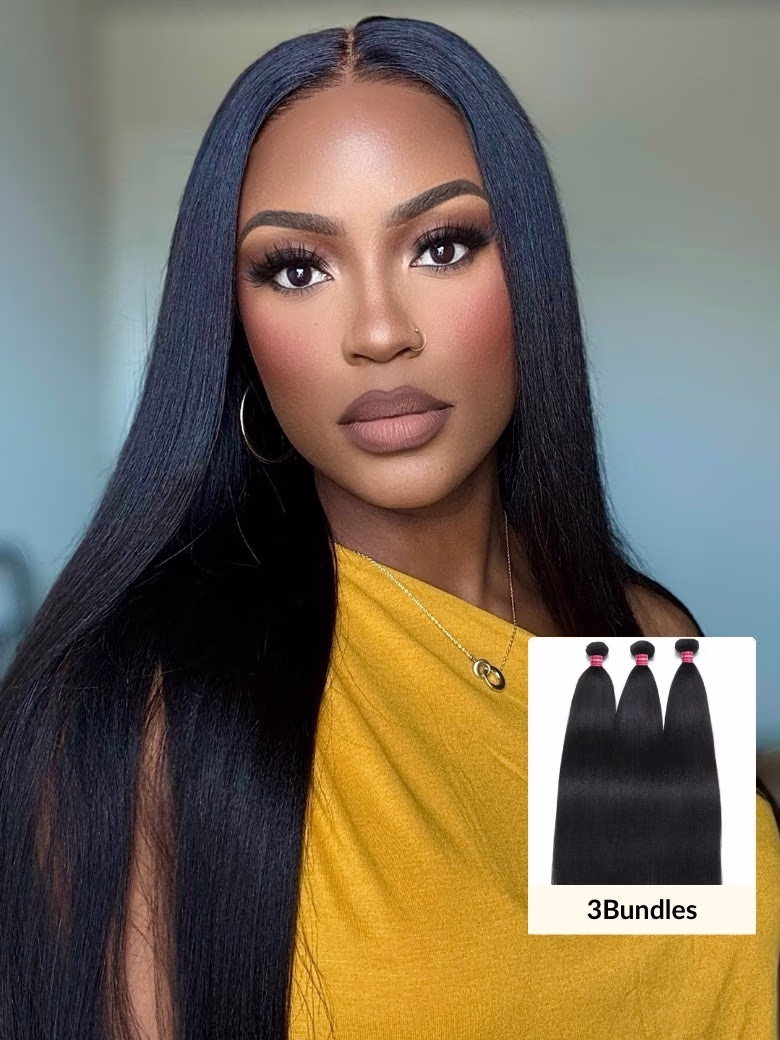 Yaki Straight 1/3/4Pcs Virgin Hair Extensions With Human Hair Bundles