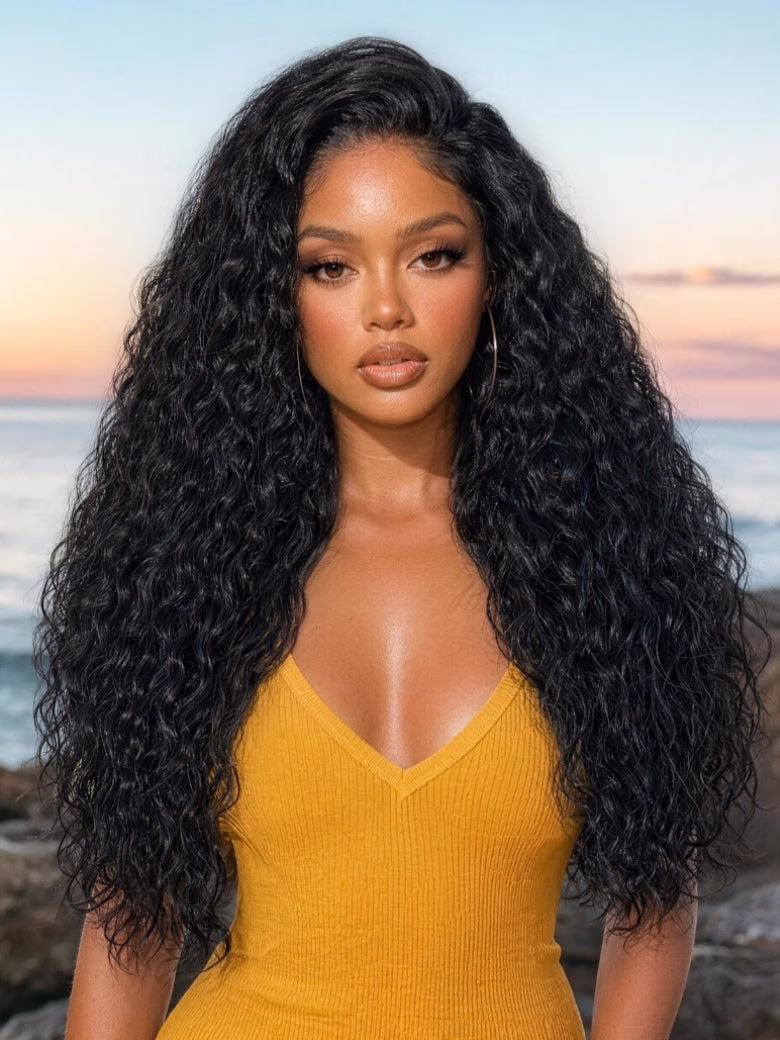 13x4 Lace Kinky Water Wave No Slip Wig Full Volume Natural Texture