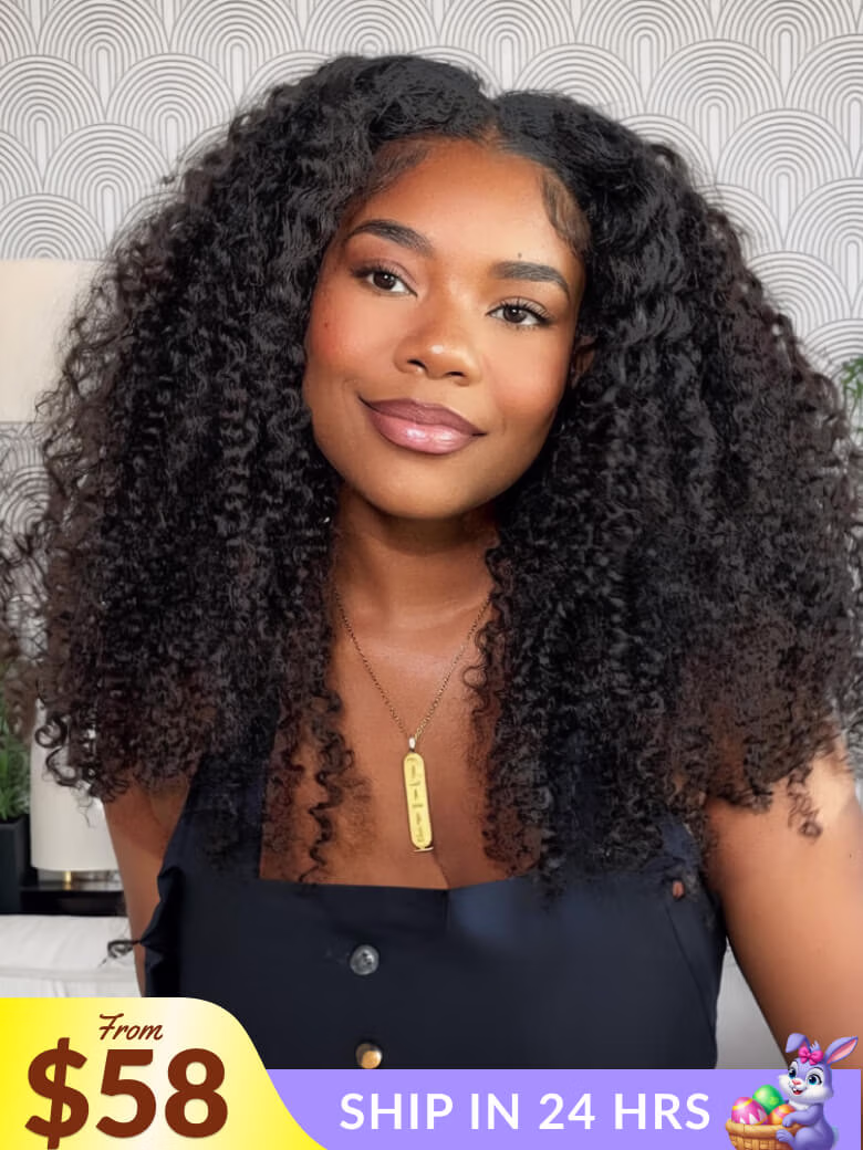 200% Density 7x5 Pre Cut Pre-Styled Finger Coils Afro Kinky Curly Lace Wig With Invisi Drawstring