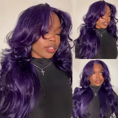 Ishow Dark Purple 13x4 Lace Front Wig Body Wave Wig Colored Human Hair Wigs Pre Plucked With Baby Hair