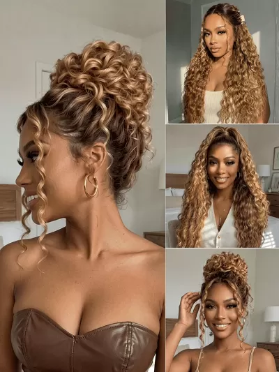 UNice Bronde Highlights Water Wave Bye-Bye Slip™ Pre-Cut Lace Front Glueless Drawstring Wig for Beginners