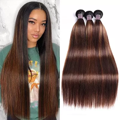Ishow Brazilian Straight Hair 3 Bundles Balayage Highlights T1b 4/30 Color Human Hair Weave
