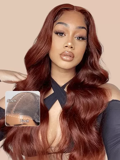 UNice Bye Bye Knots Wig 7x5 Glueless Lace Reddish Brown Body Wave Bleached Knots Wig