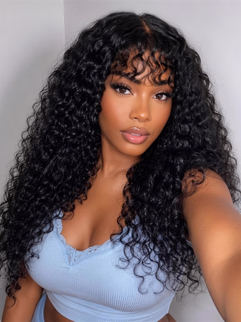 Bouncy Curl With Bangs Minimalist 2x4 Lace Closure Wig With Invisi Drawstring