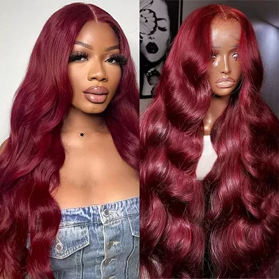 Burgundy Wigs 13x4 Body Wave Colored Lace Front Wigs 250% Density Human Hair Wigs