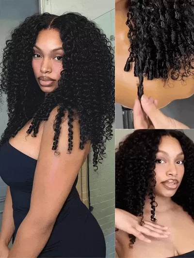 UNice 7x5 Bye-Bye Slip & 13x4 Pre-Everything Curly Texture Premium Hair Drawstring Wig With Finger Coil Ends