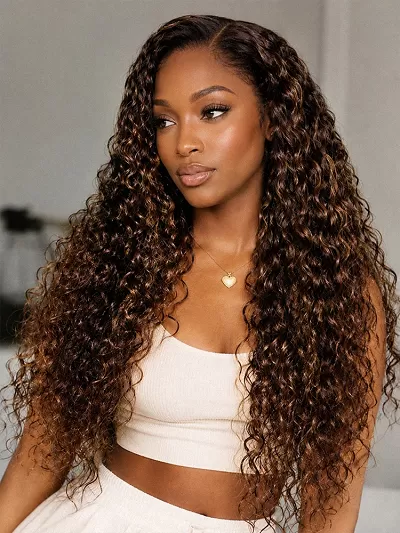 Luvme All-Day Comfort™ Wig PartingMax Brown Highlights Funmi Curly 7x6 Closure HD Lace Glueless Wig Pre Cut Lace