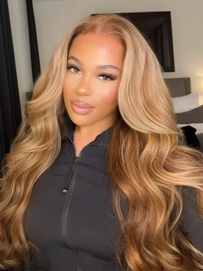 Bye-Bye Knots Wig Pre-Cut 7x5 Glueless Lace Honey Blonde Body Wave Wig With Bleached Clean Knots