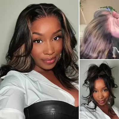 PreMax Wigs / Blonde Mix Black Loose Wave Glueless 5x5 Closure HD Lace Wig Pre-Cut Lace / Large & Small Cap Size