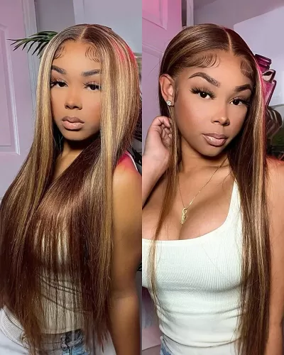 4x4 Lace Closure Straight Piano Highlight Colored Wig - Glueless Human Hair Wig