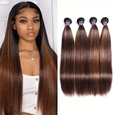 Ishow Human Hair Bundles Brazilian Straight Hair Highlighted T1b 4/30 Color 4 Bundles
