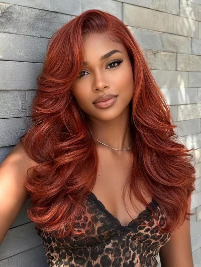 UNice Reddish Brown Feathered Layers Side Part Wig Bye-Bye Slip™ 7x5 Lace Glueless Human Hair Wig Pre-Styled Airy Finish