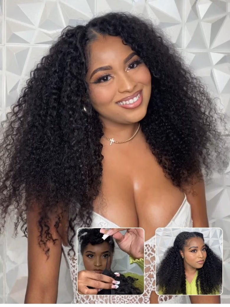Upgrade New V Part No Leave Out Glueless Jerry Curly Wig With Invisi Drawstring