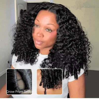 Upgrade V Part Curly Wig With Burmese Curly Ends Invisiable Drawstring Glueless Human Hair Wig