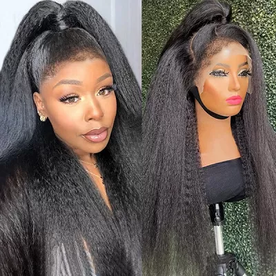 Realistic 4C Hairline HD Lace Frontal Wig Kinky Straight Glueless Human Hair Wig With Kinky Baby Hair