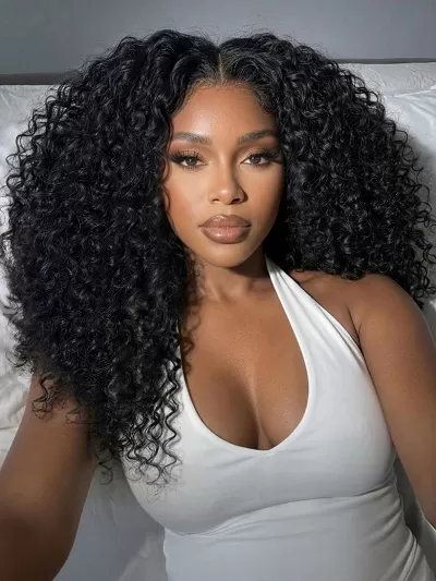 7x5 Bye Bye Slip™ Lace Natural Black Fluffy Curly Wig with Tight Defined Curls