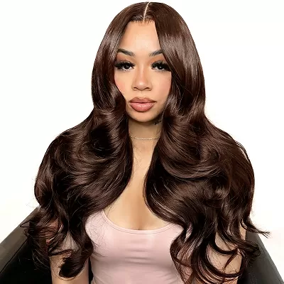 Brown Wig Body Wave Lace Frontal Wigs 4# Chocolate Brown Colored Human Hair Wigs