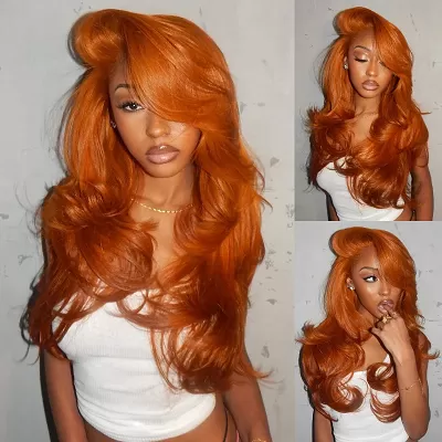 Orange Ginger Colored Body Wave 13x4 Lace Front Wigs With Baby Hair 100% human Hair