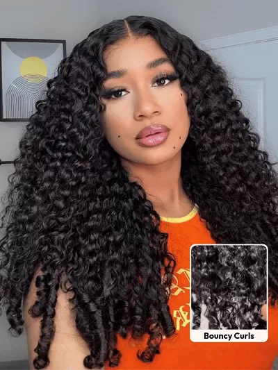 22'' UNice 13x4 Pre-Everything™ No Slip Lace Frontal Natural Black Burmese Curly Wig with Finger Coily Ends