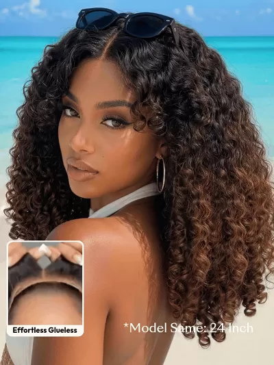 Full Finger Coils 7x5 Bye Bye Knots Chestnut Brown Lace Wig With Spiral Curls Water Curly Twist Out At The End