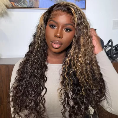 Youtube Janaye Penn Highlight Blonde Glueless Water Wave 13*4 HD Lace Front Wigs Transparent Lace Wig Plucked Hairline