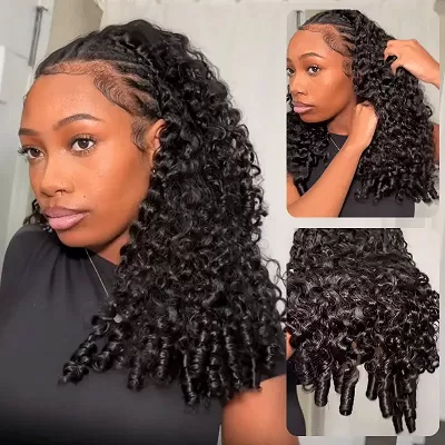 3 In 1 Half Wig Burmese Curly Spiral Curls End Glueless Flexible Fit Drawstring Put On And Go
