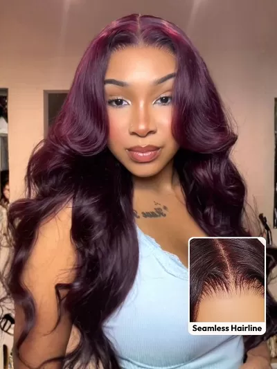 Purple Black Cherry Layered Straight Bye Bye Knots Drawstring Wig
