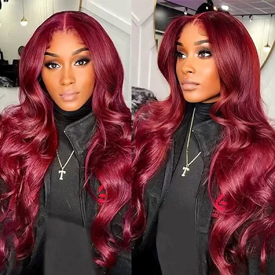 Ishow Burgundy Lace Front Wigs 99J Body Wave Ready To Wear Wig Colored Glueless Human Hair Wig PPB™ Invisible