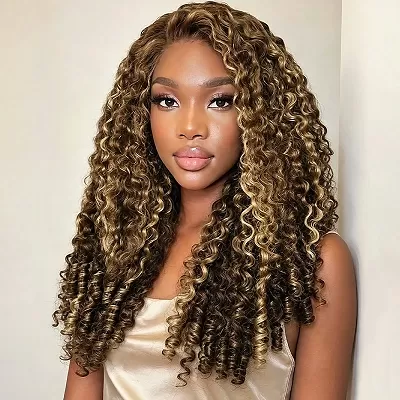 Ishow Hair Ready To Wear Half Wig With Elastic Drawstring Highlight Color Burmese Curly Glueless Human Hair Wig