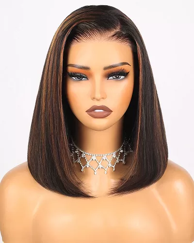 Arabella 6x5/6x6/13x4 Lace Glueless Auburn Highlights on Black Hair Straight Bob Wig Pre-cut Lace Beginner Friendly
