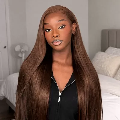 13×6 Glueless Lace Front Wig Straight Brown Human Hair Wigs