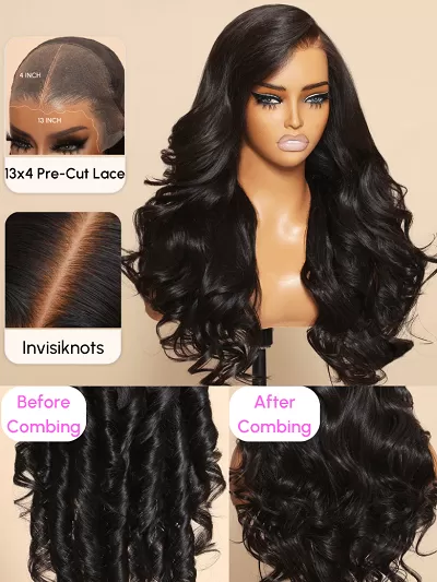 24'' UNice 13x4 Lace Front Super Secure 3D Body Wave Wig Real Ear To Ear Pre-Cut & Pre-Pluck & Pre-Bleached Pre-Everything Wig