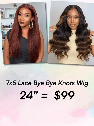 7x5 Lace Bye-Bye Knots Wig: Reddish Brown | Black to Chestnut Brown Ombre Color