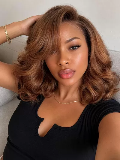 UNice Copper Brown Body Wave Bob Wig Bye-Bye Slip™ 13×4 Lace Front Glueless Glam-Ready Warm Copper Glow Polished Finish