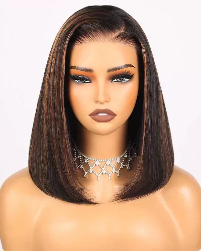 13x4/6x5 Lace Auburn Highlights On Black/Balayage Highights/Blonde Straight