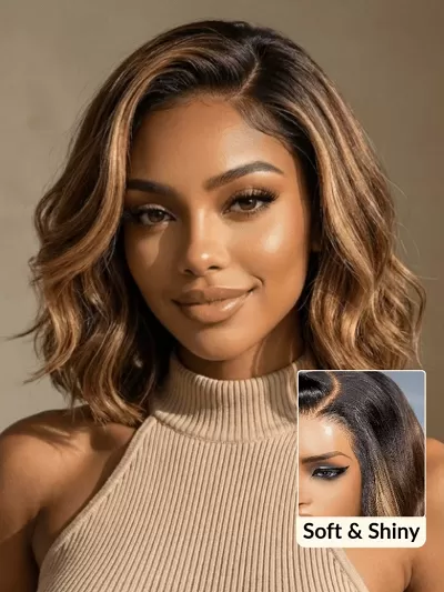 7x5/ 13x4 Pre Everything Brown Highlights with Dark Root Body Wave Lace Frontal Wig With Layers Shoulder Flip-Out Curls