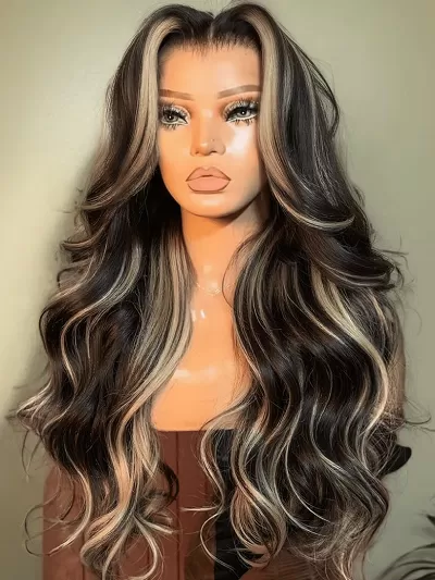 UNice 7x5 Bye-Bye Slip™ Lace Loose Wave Butterscotch Highlights Brown with Free Face Framing Bangs Wig 150% Density