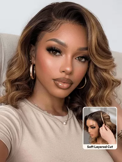 UNice Honey Blonde Pre-Styled Wavy Bob Bye-Bye Slip™ Glueless Lace Human Hair Drawstring Wig