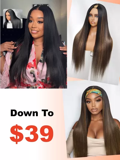 7x5 Bye Bye Knots Pre Cut Pre Bleached Glueless Lace/ V part/Headband Yaki Straight Wig 150% Density