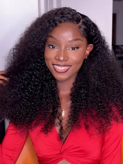 200% Density HD Glueless 5x5 Lace Natural Afro Kinky Curly Human Hair Wig